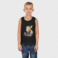 Майка детская хлопок Акварельная милая сова, цвет: черный — фото 2