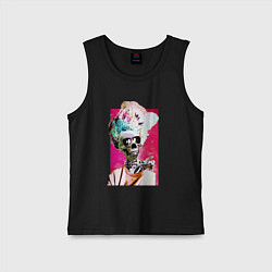 Майка детская хлопок Скелет в парике, цвет: черный