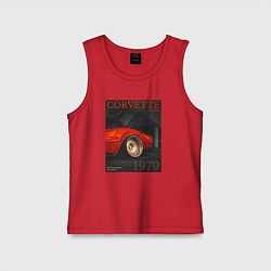 Майка детская хлопок Обложка журнала Chevrolet Corvette C3, цвет: красный