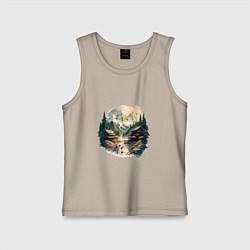 Майка детская хлопок Японские дома на фоне гор в стиле моротай, цвет: миндальный