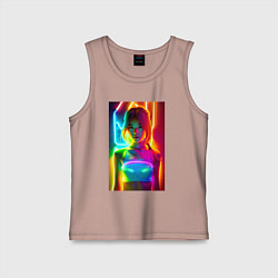 Майка детская хлопок Japanese girl - neon glow - neural network, цвет: пыльно-розовый