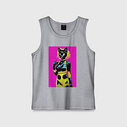 Майка детская хлопок Black cat - fashionista - pop art - neural network, цвет: меланж