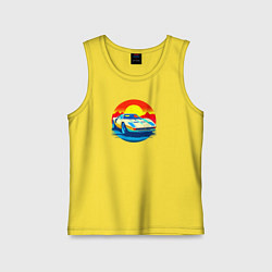 Майка детская хлопок Ретро автомобиль на фоне заката, цвет: желтый