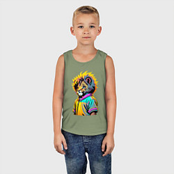 Майка детская хлопок Прикольный львёнок - поп-арт, цвет: авокадо — фото 2