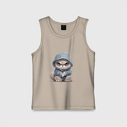 Майка детская хлопок Злой кот в капюшоне, цвет: миндальный