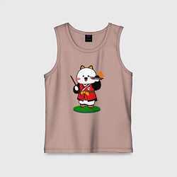 Майка детская хлопок Кот с веером, цвет: пыльно-розовый