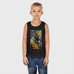 Майка детская хлопок Крутой леопард житель мегаполиса, цвет: черный — фото 2