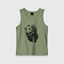 Майка детская хлопок Панда залезла на дерево, цвет: авокадо