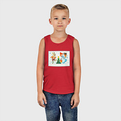 Майка детская хлопок Снеговик и заяц, цвет: красный — фото 2