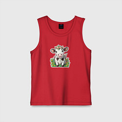 Майка детская хлопок Коровка в весенних цветах, цвет: красный