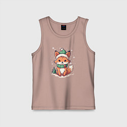 Майка детская хлопок Милая новогодняя лисичка, цвет: пыльно-розовый