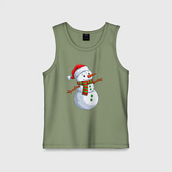 Майка детская хлопок Снеговик в новогоднем колпаке, цвет: авокадо