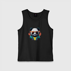 Майка детская хлопок Стильная панда в очках, цвет: черный