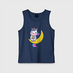 Майка детская хлопок Единорог на луне, цвет: тёмно-синий