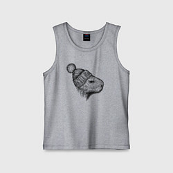 Майка детская хлопок Капибара в шапке, цвет: меланж