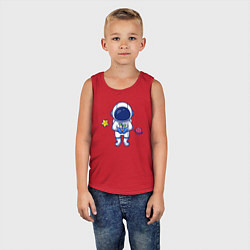 Майка детская хлопок Космонавт с цветком, цвет: красный — фото 2