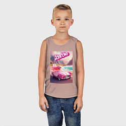 Майка детская хлопок Барби в кабриолете на горной дороге, цвет: пыльно-розовый — фото 2