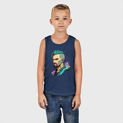 Майка детская хлопок Портрет мужчины с бородой Cyberpunk 2077, цвет: тёмно-синий — фото 2