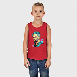 Майка детская хлопок Портрет мужчины с бородой Cyberpunk 2077, цвет: красный — фото 2