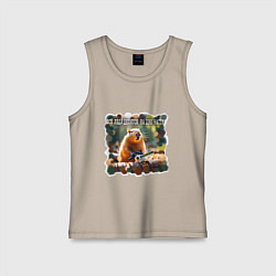 Майка детская хлопок Мем капибара с пилой: люди делятся на две части, цвет: миндальный