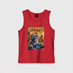 Майка детская хлопок Прикольный котёнок - киберспорт, цвет: красный