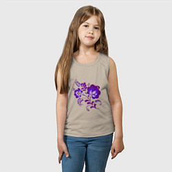 Майка детская хлопок Веточка с цветами - фиолетовая гжель, цвет: миндальный — фото 2