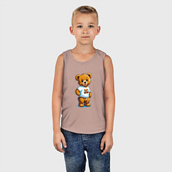 Майка детская хлопок Медвежонок в футболке, цвет: пыльно-розовый — фото 2
