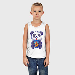 Майка детская хлопок Drinking panda, цвет: белый — фото 2