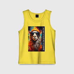 Майка детская хлопок Лама хиппи: жить гореть и не угаснуть, жить а не с, цвет: желтый