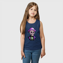 Майка детская хлопок Скелет в фиолетовой шляпе, цвет: тёмно-синий — фото 2