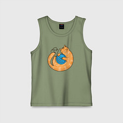 Майка детская хлопок Арт мультяшный рыжий кот с клубком спит котуром, цвет: авокадо