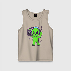 Майка детская хлопок Пришелец с магнитофоном, цвет: миндальный