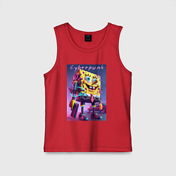Майка детская хлопок Sponge Bob with a pistol - cyberpunk ai art, цвет: красный