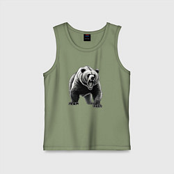 Майка детская хлопок Ревущий медведь, цвет: авокадо