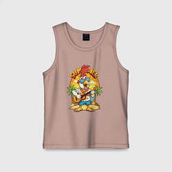 Майка детская хлопок Петух играет на гитаре жарким летом, цвет: пыльно-розовый