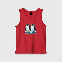 Майка детская хлопок Два пингвина на льдине, цвет: красный