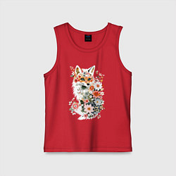 Майка детская хлопок Лисий контур из цветов, цвет: красный