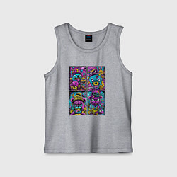 Майка детская хлопок Яркие неоновые картинки с монстрами, цвет: меланж