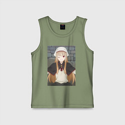 Майка детская хлопок Волчица и пряности Холо в платке, цвет: авокадо