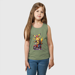 Майка детская хлопок Пикачу на красном мотоцикле, цвет: авокадо — фото 2