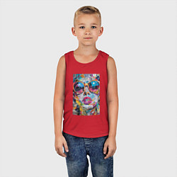 Майка детская хлопок Лицо девушки из обрезков газет, цвет: красный — фото 2