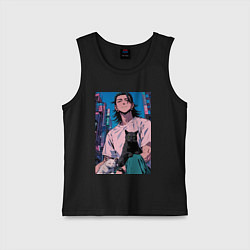 Майка детская хлопок Магическая битва Сугуру Гэто с котами, цвет: черный