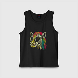 Майка детская хлопок Зебра в шляпке тарбуш в стиле поп арт, цвет: черный