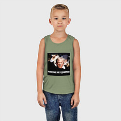 Майка детская хлопок Мем Трамп после покушения: русские не сдаются, цвет: авокадо — фото 2