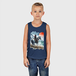 Майка детская хлопок Японский самурай на коне - нейросеть, цвет: тёмно-синий — фото 2