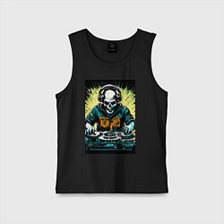 Майка детская хлопок Диджей скелет, цвет: черный