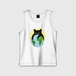 Майка детская хлопок Котик, обнимающий землю в космосе, цвет: белый