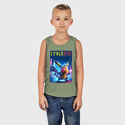 Майка детская хлопок Cyber Pikachu - ai art fantasy, цвет: авокадо — фото 2