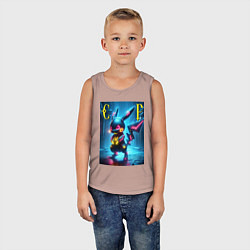 Майка детская хлопок Cyber Pikachu - neon glow ai art, цвет: пыльно-розовый — фото 2