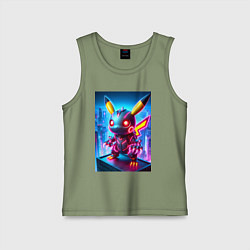 Майка детская хлопок Ужасный пикачу - нейроарт неоновое свечение, цвет: авокадо